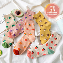 袜子女秋季透气潮新品日系薄款田园风蔬菜女士中筒袜时尚袜子批发