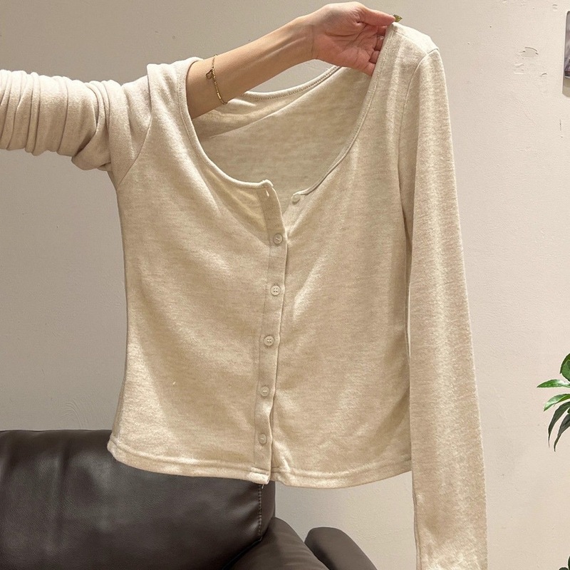 杏色开衫蕾丝波点荷叶边长袖背心吊带女内搭2025早秋新款两件套装|undefined
