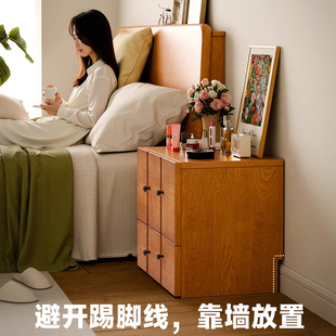Ll Solid Wood Bedside Table Home Bedroom Cupboard Storage Cabinet Cherry Wood Color Simple Floor-Standing Bedside Storage Cabinet Storage