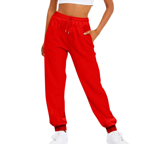 Comfy High-Waist Loose Running Pants with Fleece 2024 Women's High-Waist Slow-Drying Sweatpants Casual Ribbed Sweatpants