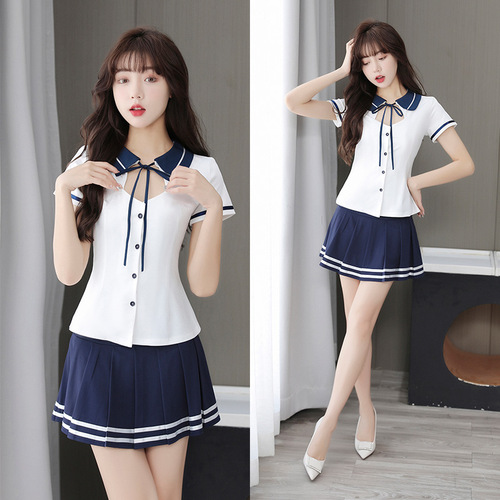 New shirt foot bath and pedicure technician work clothes female sauna massage work clothes college style pleated skirt suit 8219