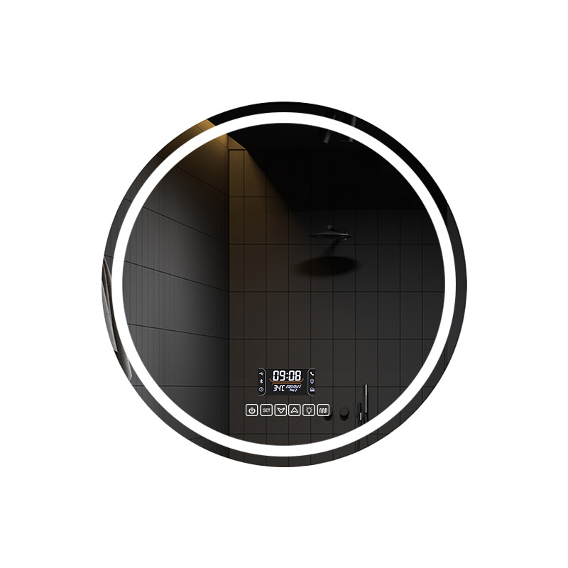 Espejo de baño inteligente LED redondo Pantalla táctil antiniebla con espejo de lámpara de pared de tocador espejo luminoso