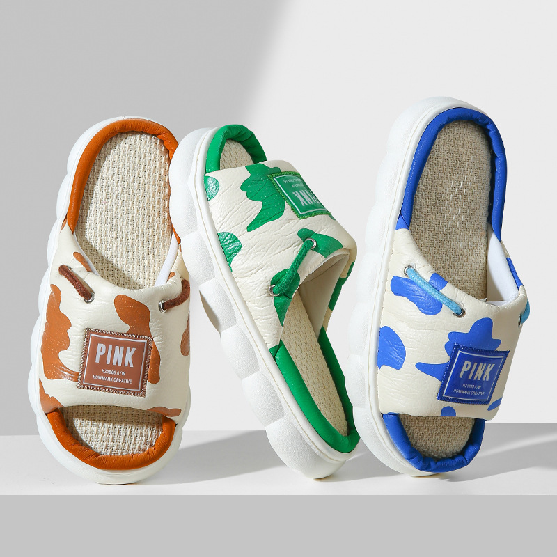 Zapatillas de lino para hombres y mujeres cuatro estaciones parejas domésticas antideslizantes interiores silenciosas algodón lino comercio exterior transfronterizo personalizado