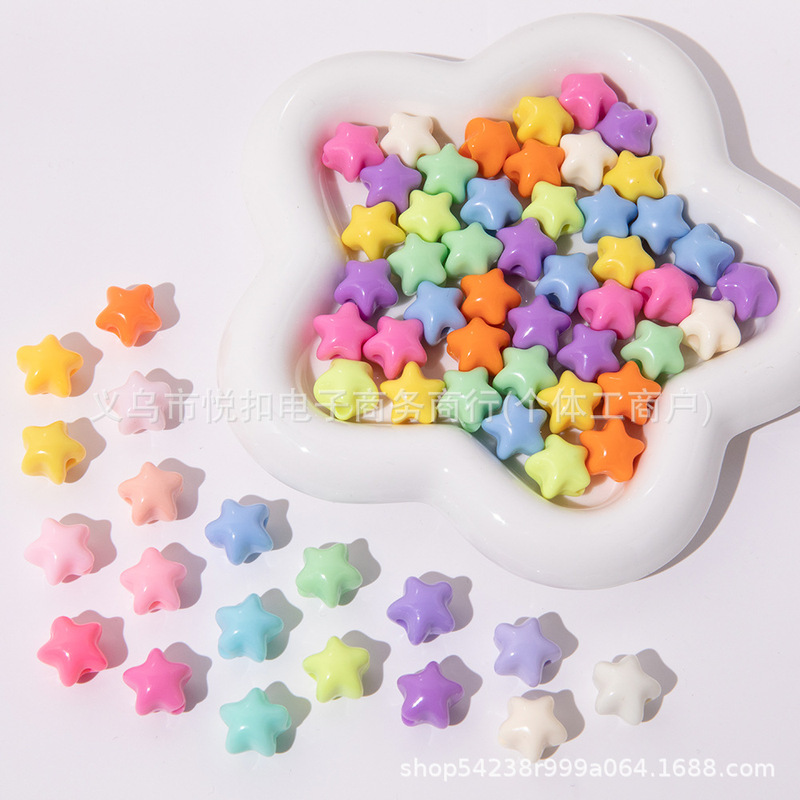 16mm chubby five-pointed star Macaron dopamine handmade beaded straight hole loose bead bag hanging mobile phone chain keychain