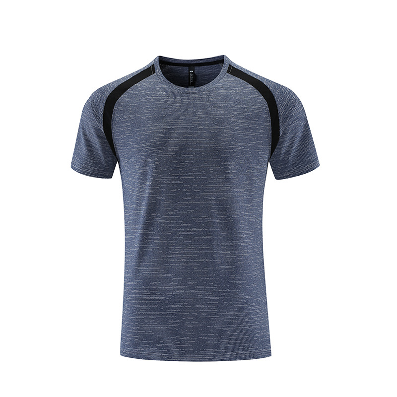 Verano nueva Camiseta deportiva casual para hombre costura elástica correr fitness transpirable manga corta hombres ropa de secado rápido al aire libre