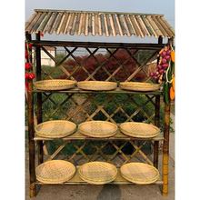 土特产竹架子挂腊肉竹货架农家乐货架饰品展示架带顶饭店明档装饰