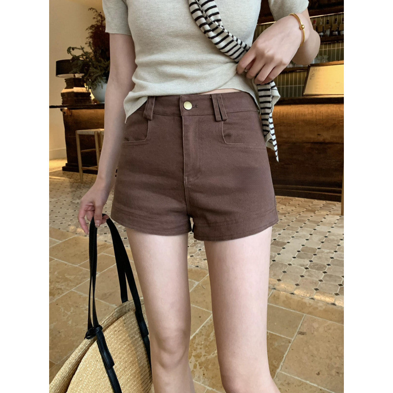 Simple, casual, slimming women's spring-summer Korean-style niche fashionable temperament, simple hot girl style versatile high-waisted denim shorts Simple, casual, slimming women's spring-summer Korean-style niche fashionable temperament, simple hot girl style versatile high-waisted denim shorts