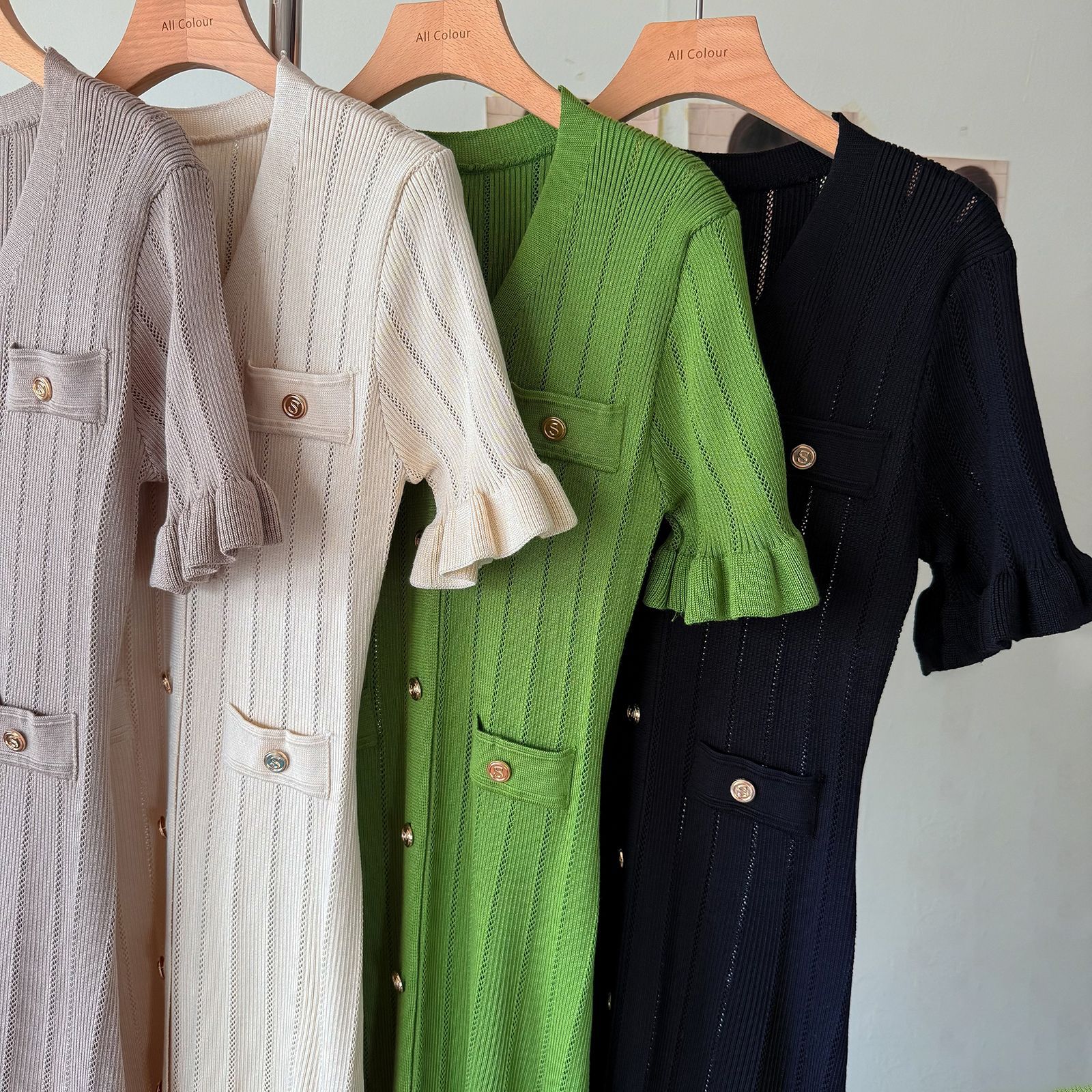 French Retro-style High-end Knitted For Women, Summer Ruffle Single-breasted Design, Elegant And Luxurious Long Dress_ecoleips.com