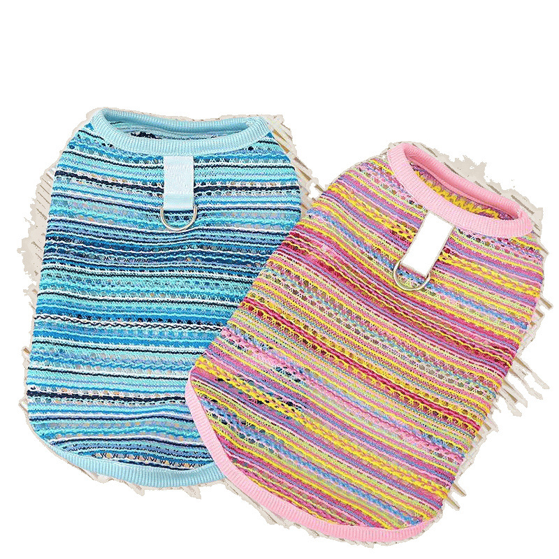 Perro de mascota primavera y verano ventilado hueco chaleco de tejido ropa delgada multicolor Corgi Fa Dou perros de tamaño medio