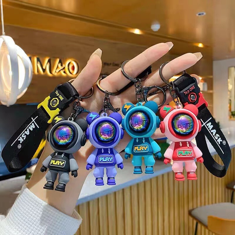 Cartoon Lightning Bear Astronaut Keychain Car Keychain Bag Pendant Mall Claw Machine Small Gift Wholesale