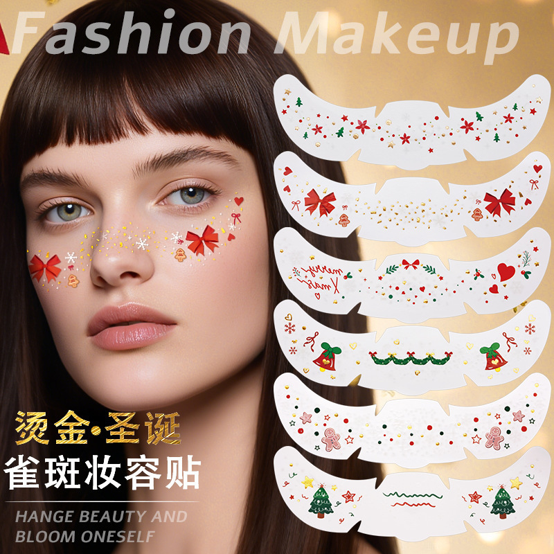 Christmas Cute Cartoon Children's Makeup Freckles Bow Tattoo Stickers Bell Glitter Makeup Face Stickers