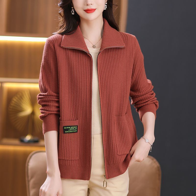 High-End Foreign Trade Knitted Cardigan for Women, Loose-Fitting Solid Color Zip-Up Sweater, Stylish Spring and Autumn Large Size Women's Top High-End Foreign Trade Knitted Cardigan for Women, Loose-Fitting Solid Color Zip-Up Sweater, Stylish Spring and Autumn Large Size Women's Top