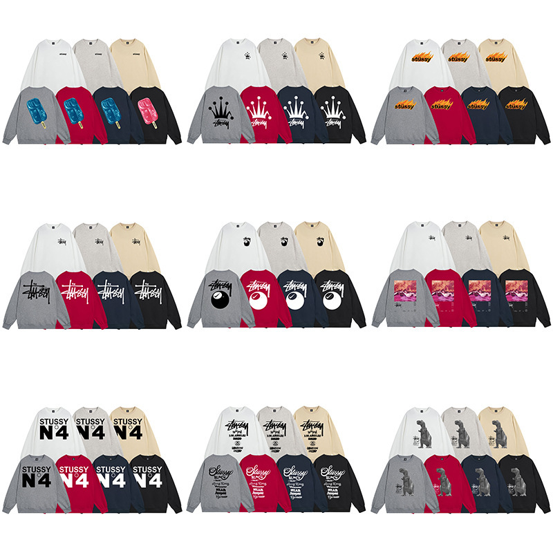 Cross-Border Stussy American-Style Sweatshirt for Men and Women with Classic Letter Print Black 8 Dice Long-Sleeve Crewneck Jacket