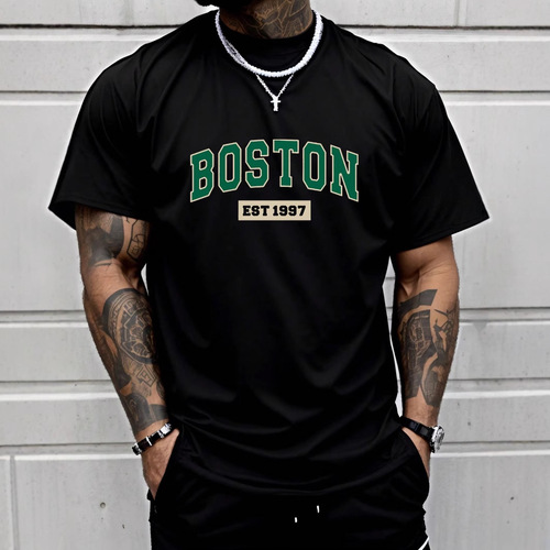 Boston EST1997 Retro Printed Men's New Cotton T-shirt Fashi