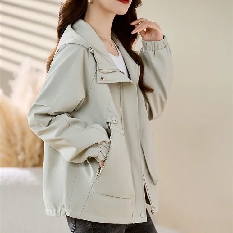 2025 Spring and Autumn New Fashion Versatile Popular Women's Casual Loose Jacket Hooded Stylish Windbreaker