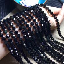 天然黑曜石钻石切面半成品 diy黑耀石散珠长链 天然串珠子