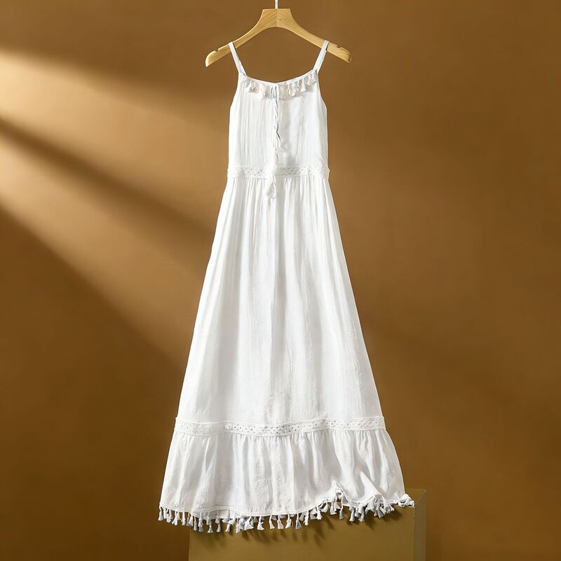 2026 New Sweet Tassel Shell Pendant Dress with Long Straps, Travel Style, White, Can Be Tie-Dyed 2026 New Sweet Tassel Shell Pendant Dress with Long Straps, Travel Style, White, Can Be Tie-Dyed