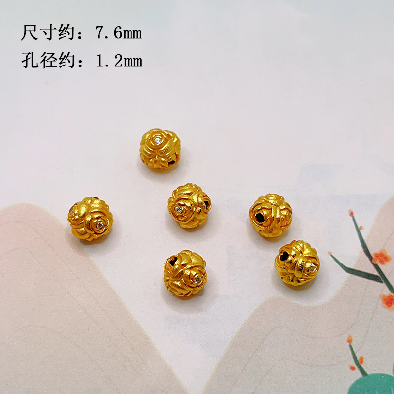 S925 silver, gold-plated, four-leaf clover, yellow Buddha of Wealth, bamboo joint spacer beads, barrel beads, accessories for bracelets, necklaces, and DIY jewelry making