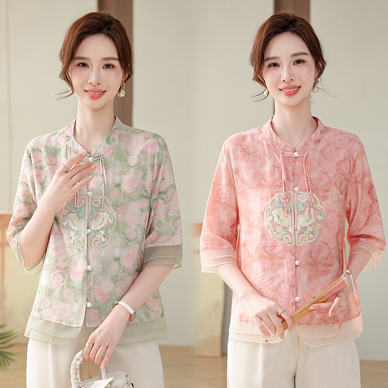 妈妈装夏款减龄衬衫高贵阔太太短袖t恤时尚中老年女装夏季上衣服