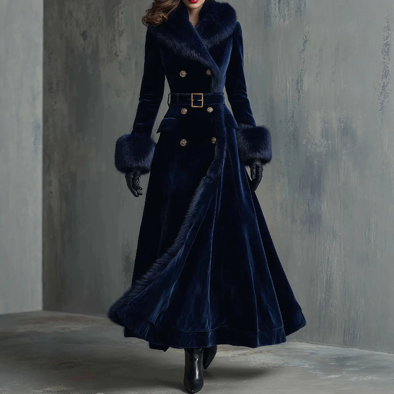 2026 European and American style velvet fur-lined gown, masquerade cape, cold-proof trench coat, medium-thick coat 2026 European and American style velvet fur-lined gown, masquerade cape, cold-proof trench coat, medium-thick coat