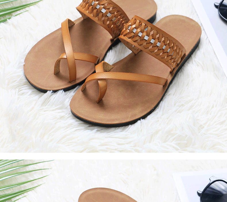 Dép xỏ ngón nữ đế bằng khoét lỗ thoáng khí đi biển — Màu xanh lá, Nâu vàng chi tiết 10