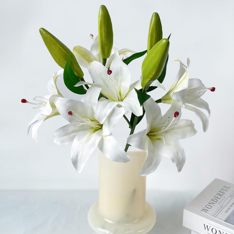 2 Flowers 1 Bud Lily Flower 3D Realistic Touch Artificial Flower Living Room Fake Flower Peony High-End Plastic Flower Dining Table Light Luxury Decoration