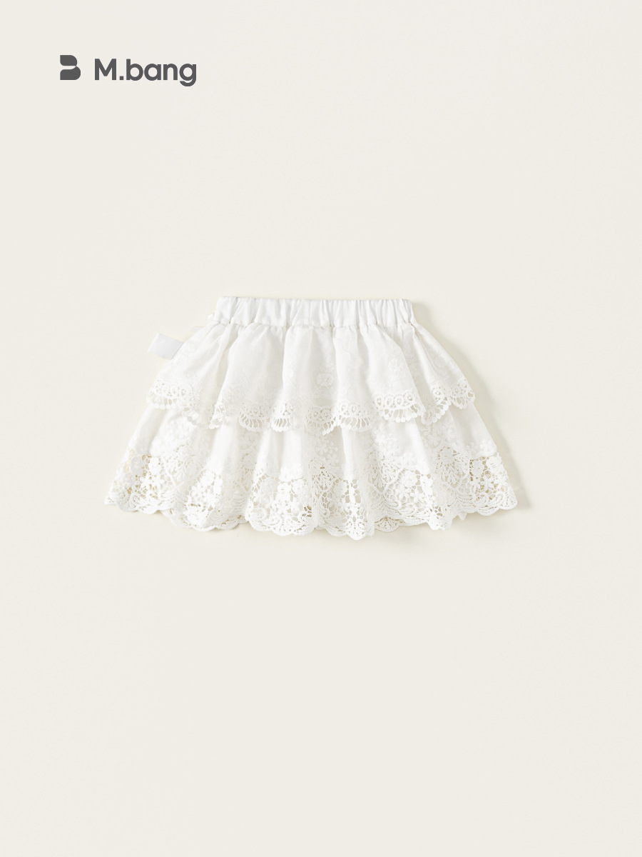 Youbao ropa para niños verano nuevo estilo falda corta niña color puro dulce lazo falda bordada hueca