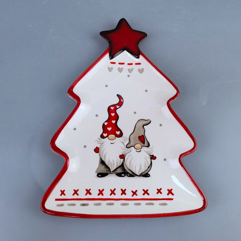 Juego de vajilla y vajilla de Papá Noel nórdico cuidadosamente seleccionado, ensaladera de arroz en relieve, taza plana de cerámica occidental