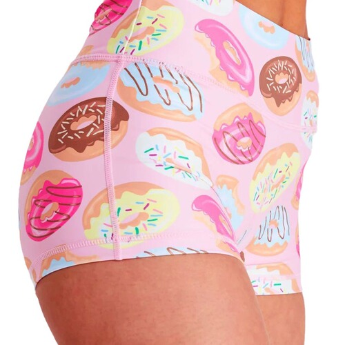 Cross-border foreign trade color printed dopamine sports fitness three-point shorts yoga wear elastic slimming belly and hip lift