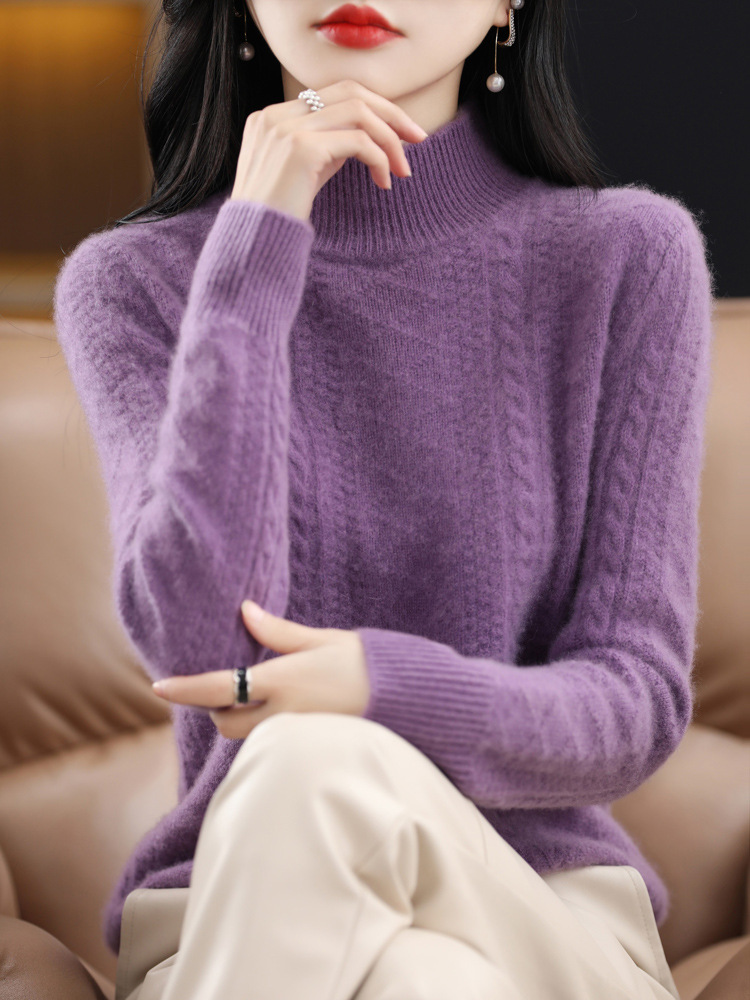 Seven-pin thickened half-old woolen sweater for women autumn and winter new skin-friendly warm cashmere sweater twisted all-match sweater