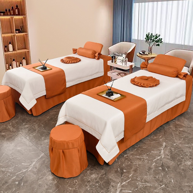 Beauty Salon Beauty Bed Cover Four-Piece Set, Light Luxury Special High-End Bed Cover, Shampoo Massage Therapy Bed Sheetss, Universal for All Seasons