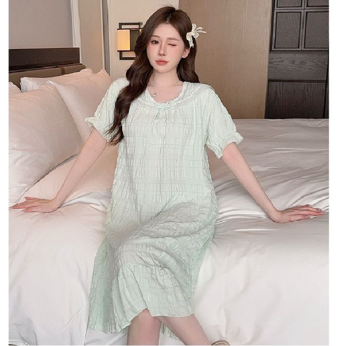 2025 verano princesa viento pijama de mangas cortas nubes de algodón encaje de color sólido vestidos para el hogar ropa