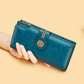 英皇保罗钱包女款高级感真皮钱包长款牛皮钱包防盗刷复古钱包拉链