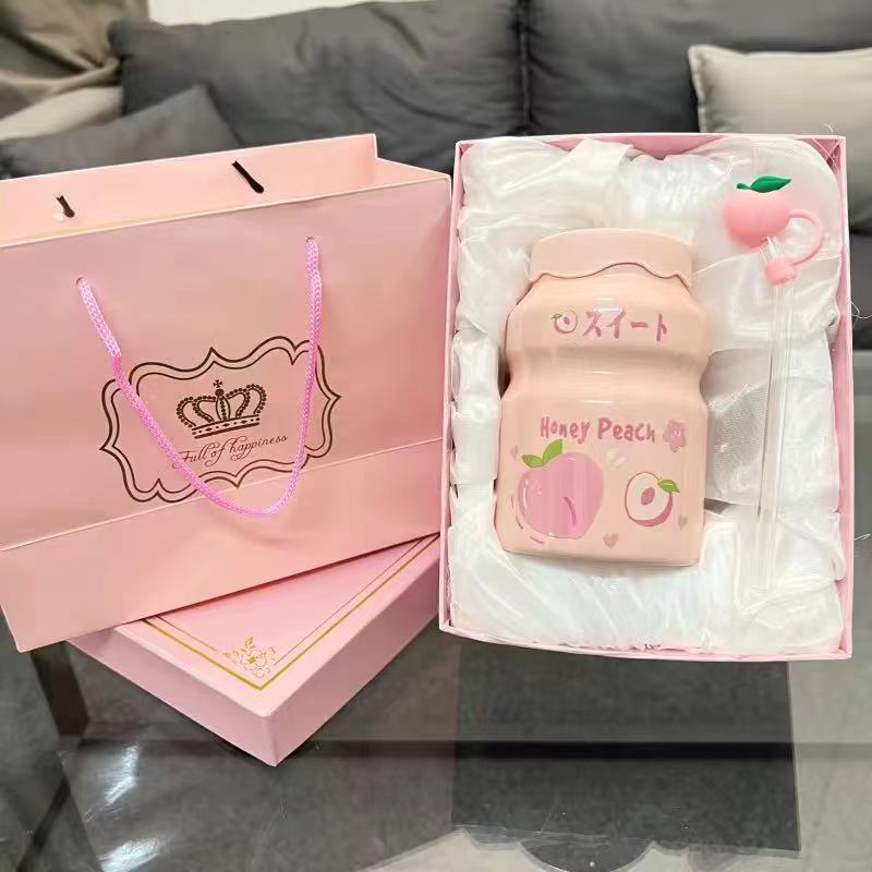 闺蜜生日送女生高颜值马克杯带盖陶瓷水杯可爱伴手礼吸管杯子晚辈|undefined