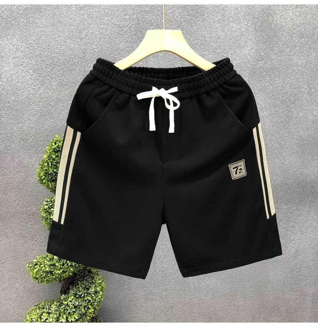 Men's Black Embroidered Casual Shorts Trendy Summer Outerwear Sports Pants New Style_viptrois.com