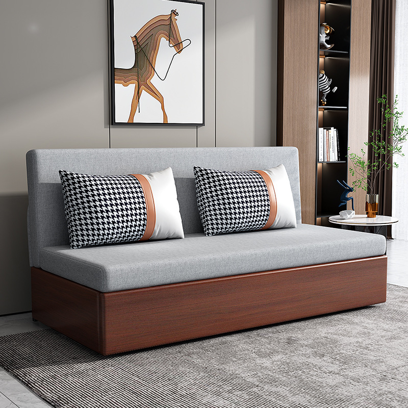 Sofa Bed Dual-Purpose for Living Room and Bedroom, Extendable for Small Apartments, Trendy Solid Wood Folding Bed, Multifunctional Double or Single, Simple Design