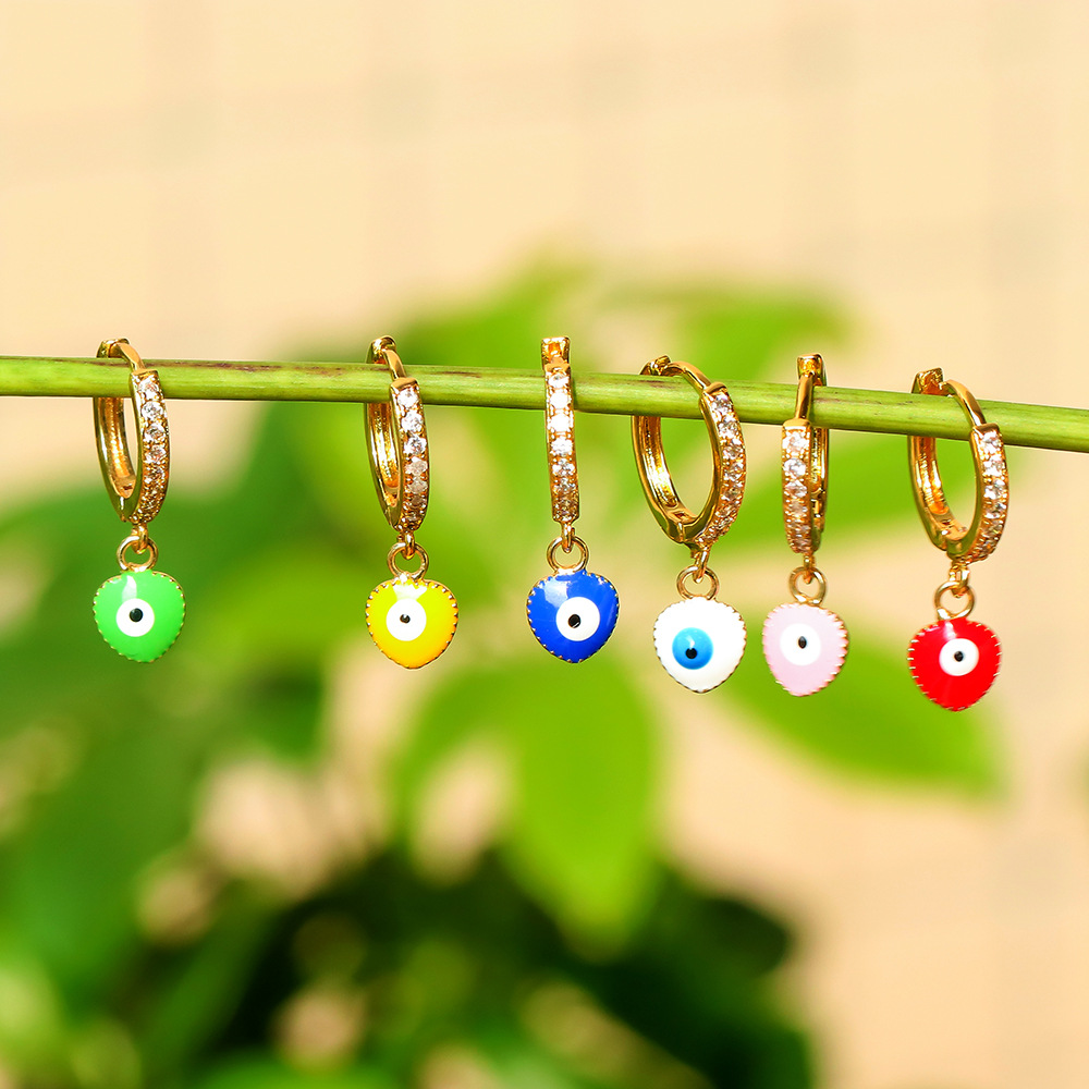 Geometric Pattern Unisex Gender New Color Dripping Female Geometric Devil Eye Copper Earrings Diy Jewelry Accessories