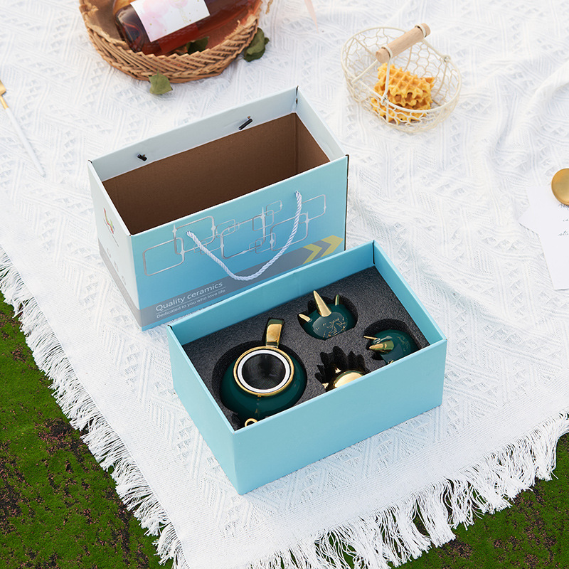 Luz nórdica de lujo flor y hierba tetera traje lindo unicornio tetera taza de té de cerámica con regalo de mano entrega de una sola pieza