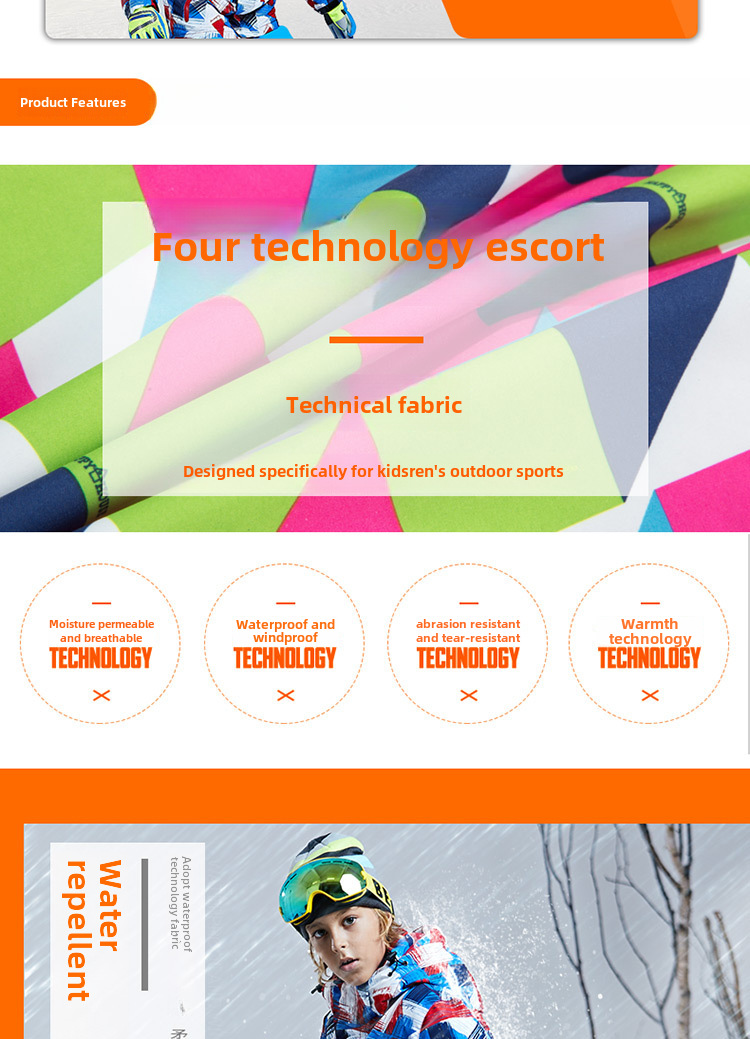 Giacca da sci per bambini impermeabile calda imbottita_voghion.com