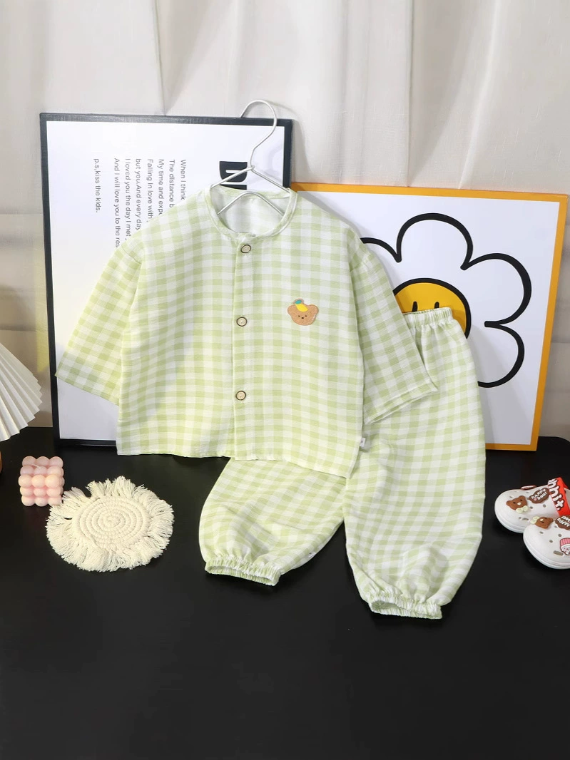 Children's Plaid Pajama Set, Unisex Summer–Autumn, Multi-Size 80–150 cm, 4 Colors