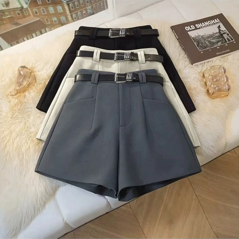 Шорты-костюм для женской летней верхней одежды 2025, новые утягивающие брюки с высокой талией большого размера, универсальные широкие брюки с четырьмя точками