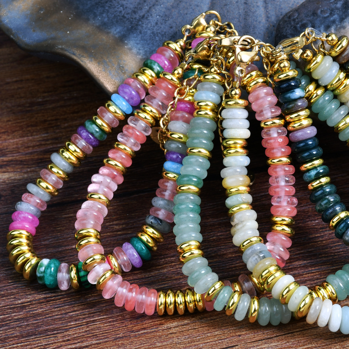 Holiday, Daily Occasion Simple Style Classic Style Geometric 316L Stainless Steel Semi-precious Stone Beaded Bracelets Wholesale