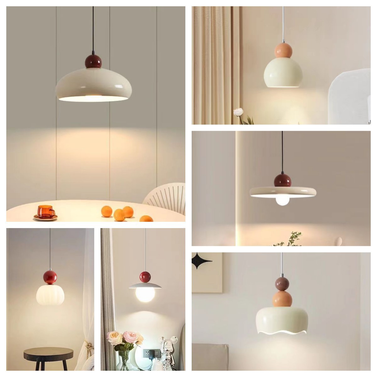 Cabecera de cama de calabaza de crema roja lámpara pendente del dormitorio simple cabeza alta sensación moderna de tres cabezas pequeña lámpara pendente del restaurante