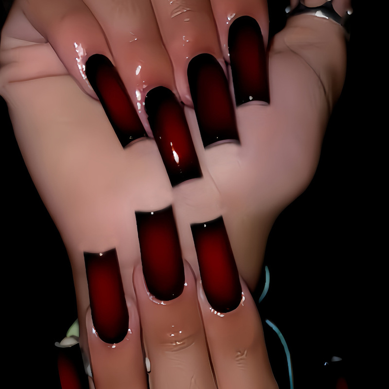 Cross-Border Hot-Selling Water Pipe Wine Red Blush Fake Nails Cool Dark Punk Bloody Fake Nails Manicure Patches