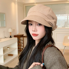 帽子女秋冬时尚百搭蝴蝶结褶皱马术帽文艺复古贝雷帽户外休闲盆帽