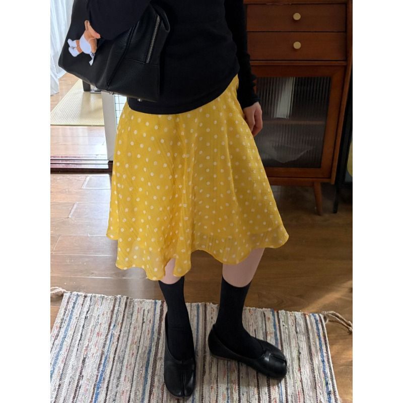 Plus-Size French-Style Polka Dot Skirt for Women, Summer Thin Loose Fit, Slimming and Drapey, High-Waisted Mid-Length A-Line Umbrella Skirt Plus-Size French-Style Polka Dot Skirt for Women, Summer Thin Loose Fit, Slimming and Drapey, High-Waisted Mid-Length A-Line Umbrella Skirt