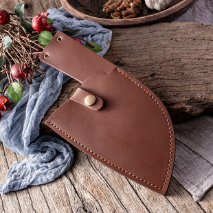 Round Head kitchen knife cowhide sheath first layer forging knife cover household small kitchen knife chicken cutting knife Library old man knife shell