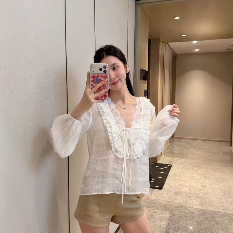 2026 Spring/Summer French Ramie Lace Ruffle Shirt 2026 Spring/Summer French Ramie Lace Ruffle Shirt
