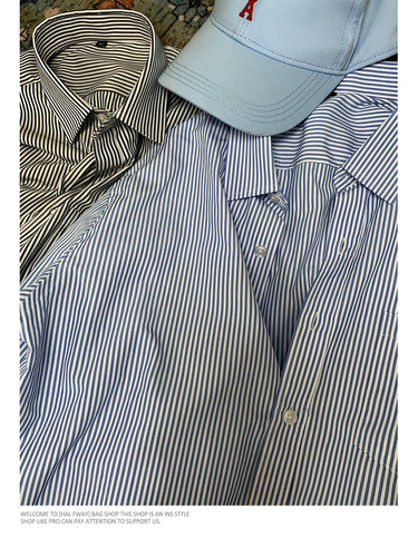 Striped Long-Sleeved Shirt Men's Summer Casual Loose Shirt Ins Hong Kong Style Cool and Dashing Trendy Casual Outerwear 