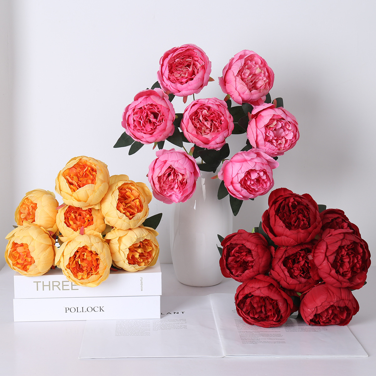 Simulated 7-Head Bundle Core Peony Peony Wedding Flower Arrangement Hotel Home Decoration Flower Wall Ornaments Hand-Held Bouquet